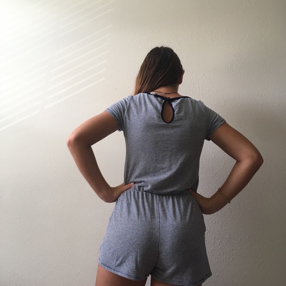 Navy blue and white striped romper - Picture 3 of 3